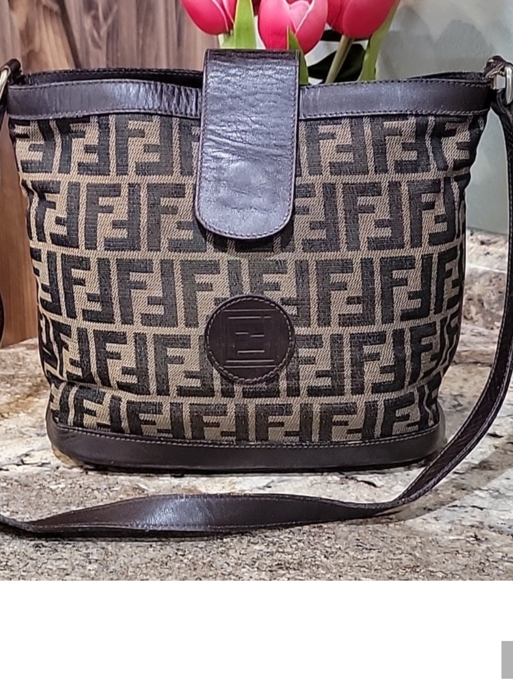 FENDI ZUCCA w/COA VINTAGE EUC  Canvas Shoulder Bag